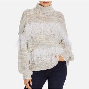 Cinq a Sept "Valentina" Ostrich Feather Knit Turtleneck Sweater